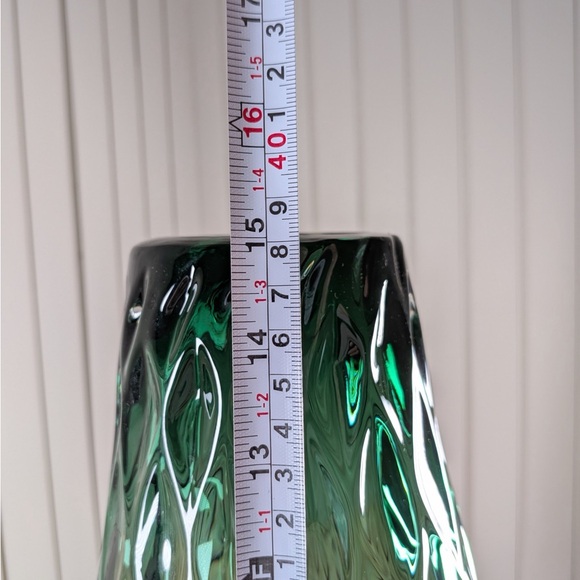 Large Emerald Amber Ombre Art Glass Vase Sculptural Textured Home Decor Gift - Picture 7 of 8